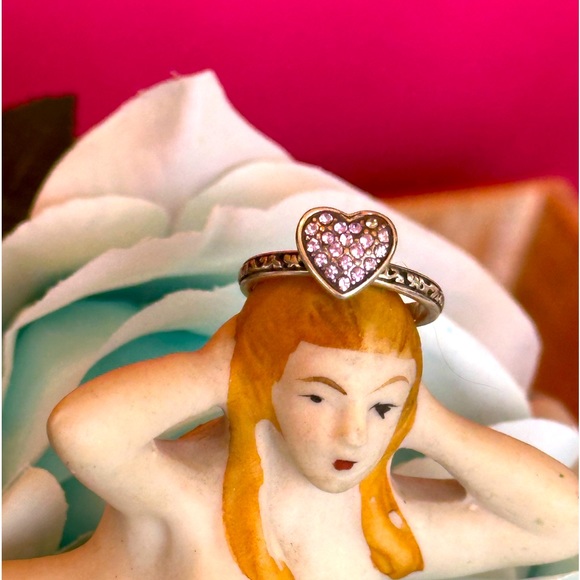 🩷SOLD🩷Brighton ROCK ROMANCE Pink Swarovski Crystal heart ring FREE EARRINGS - Picture 1 of 16